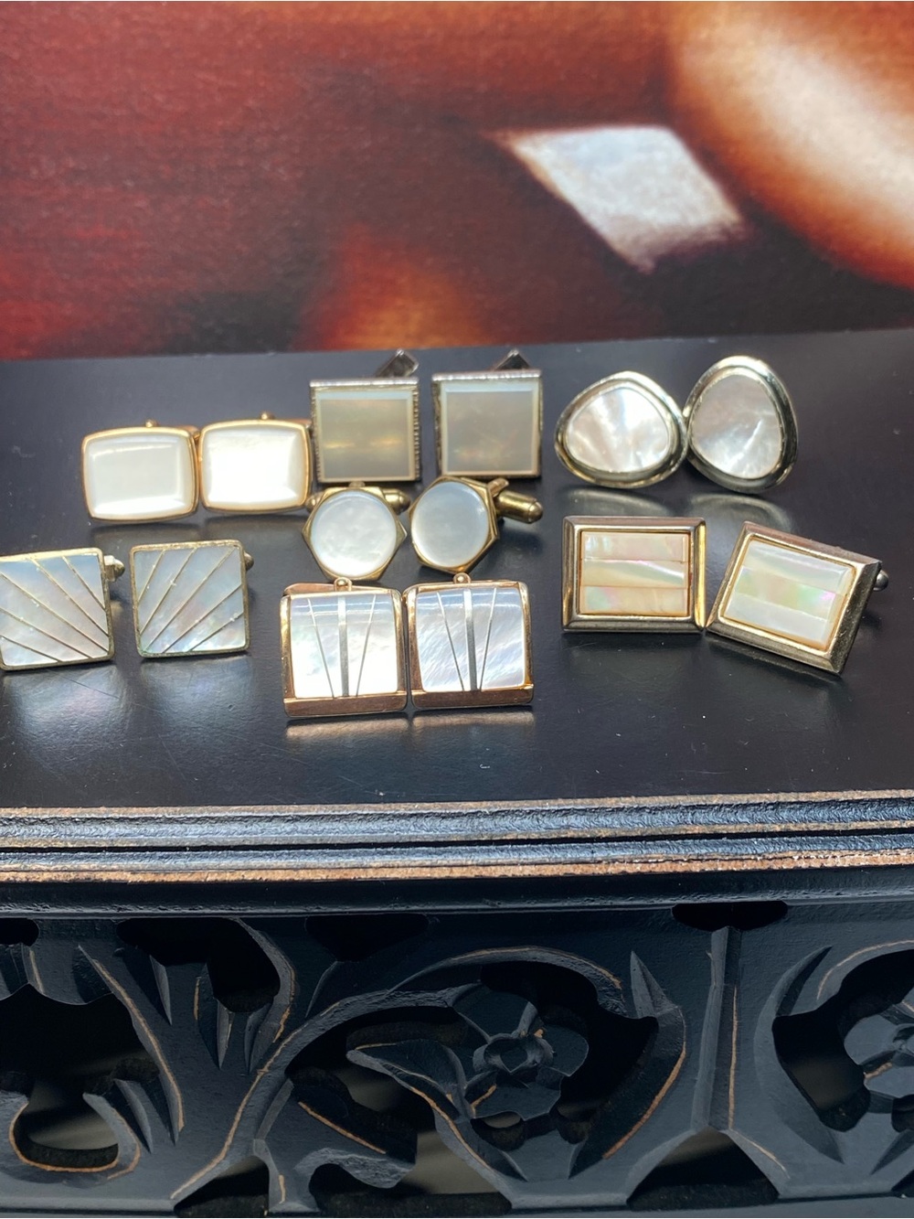 CUFFLINKS Gold Tone Mother of Pearl Inlay 
Lot of 7